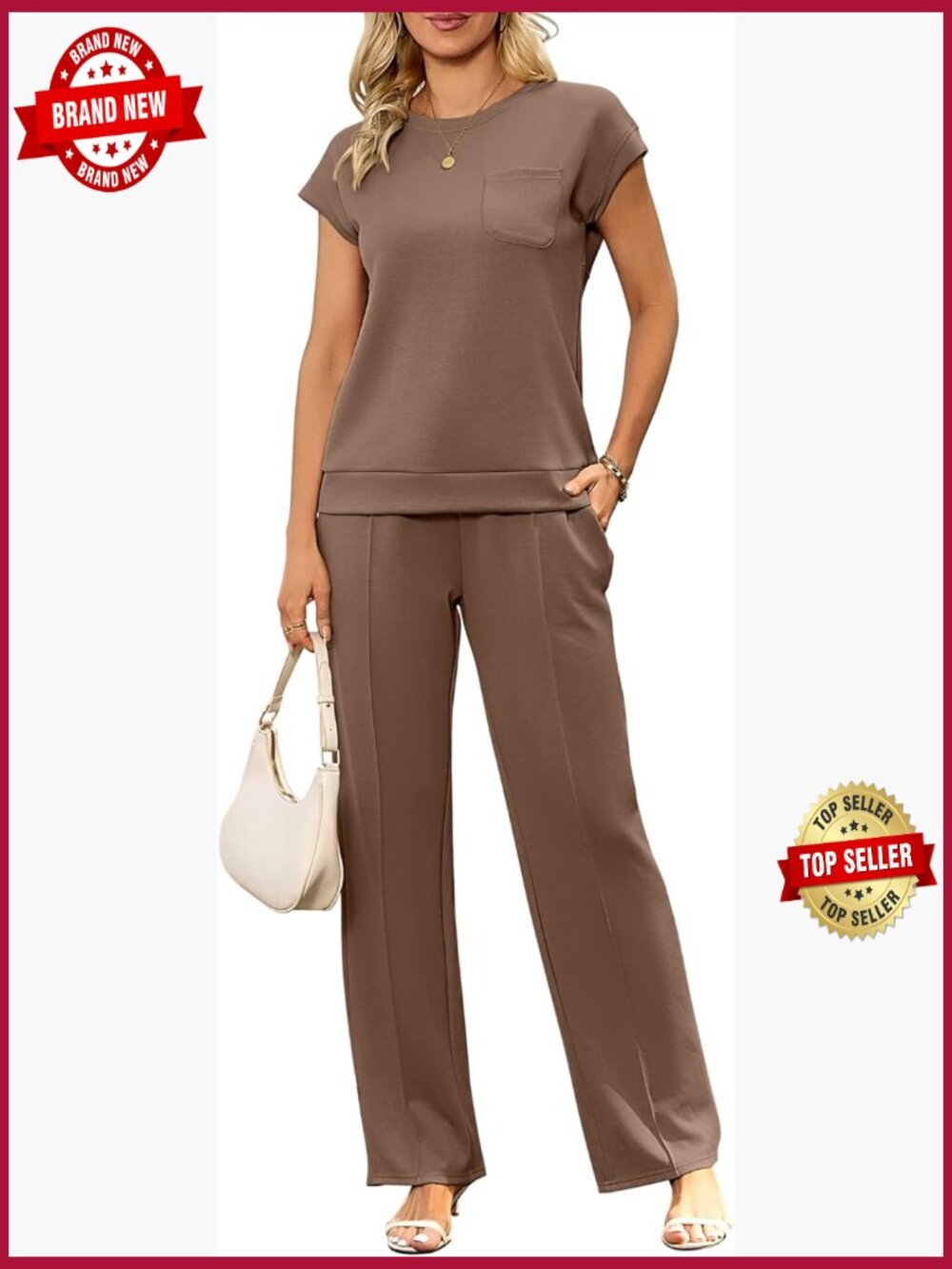 2 Piece Lounge Set Wide Leg Pants Cap Sleeve Top Casual Travel Outfit